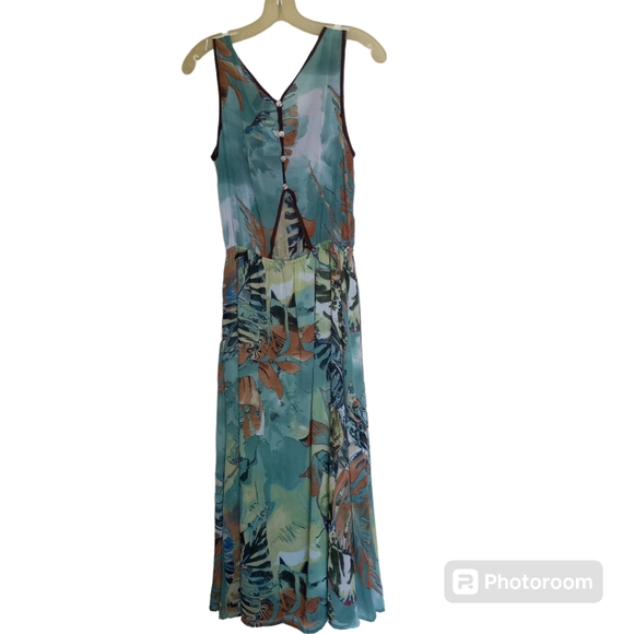 Fun and flirt summer dress M aqua multicolor/ Brown trim NWTS poly open back - Picture 2 of 9